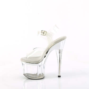 Босоніжки Esteem-708 *7 дюймів на підборах, 3 дюйми з ремінцем на щиколотці PF, сріблястий хром/прозорий