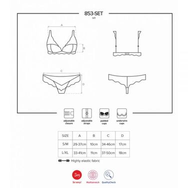 Комплект мереживний Obsessive 853, червоний з бежевими вставками, L/XL