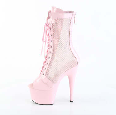 Чоботи Adore-1048RSNT на підборах 7 дюймів, ботильйони з відкритим носком 2 3/4 дюйма, блискавка збоку, ніжно-рожеві, лакована сітка/ніжно-рожевий колір