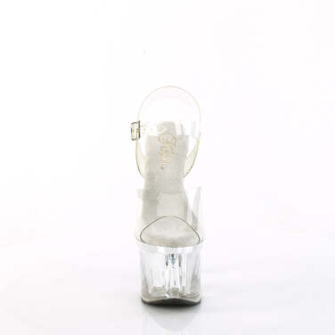 Босоніжки Esteem-708 *7 дюймів на підборах, 3 дюйми з ремінцем на щиколотці PF, сріблястий хром/прозорий