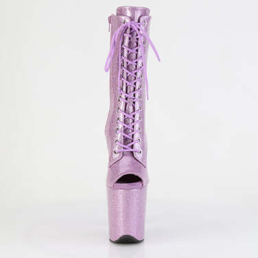 Ботинки Flamingo-1041GP **Каблук 8 дюймов, 4-дюймовый открытый носок, шнуровка, боковая молния, сиреневый блестящий лак