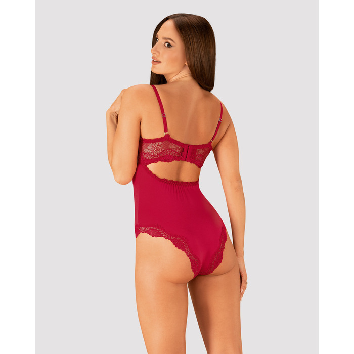 Боди сексуальное с кружевными вставками Obsessive Rosalyne красное, S/M