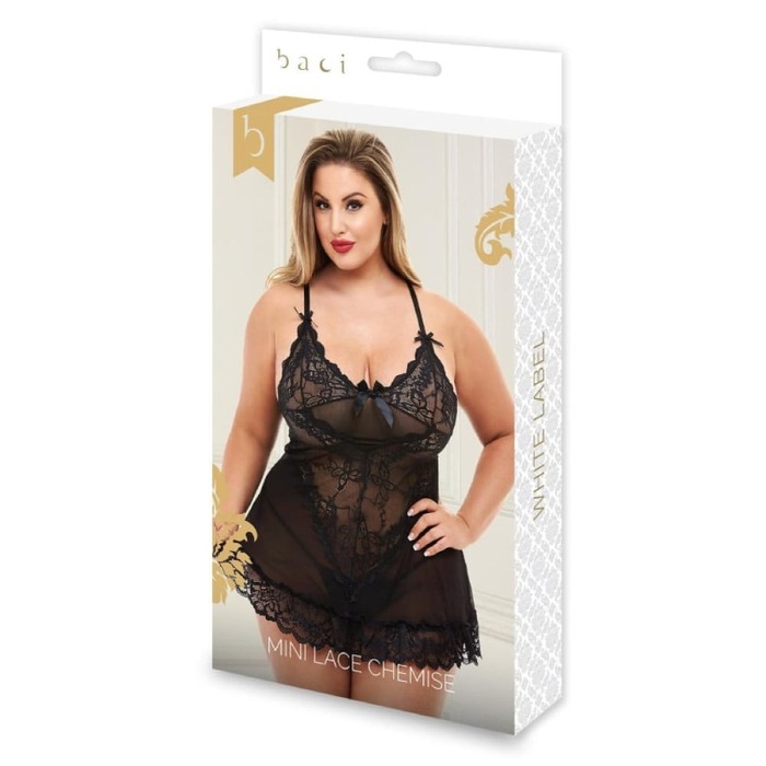 Пеньюар BACI Mini Lace Chemise мереживний, напівпрозорий, чорний, XL