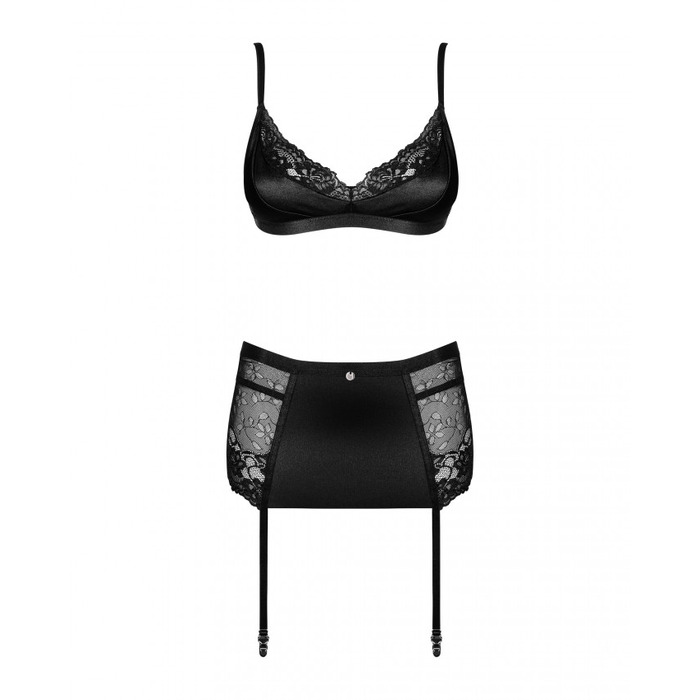 Комплект з поясом для панчох Obsessive Blanita, чорний, L/XL