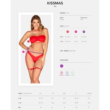 Новорічний костюм Obsessive Kissmas set червоний, L/XL