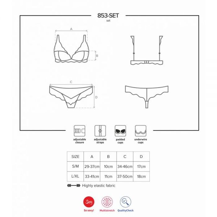 Комплект мереживний Obsessive 853, червоний з бежевими вставками, L/XL