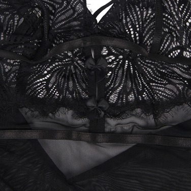 Пеньюар с трусиками Star Night с кружевом на топе и юбке, чёрный, XS-S