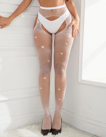 Колготы эротические белые Star Night с открытым доступом и стразами, XS-M