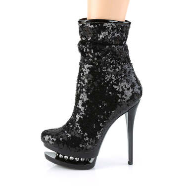 Ботильоны Blondie-R-1009, каблук 6 дюймов, высота ботинок 3,5 см, расшитый пайетками, молния сбоку, чёрные