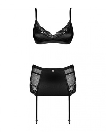 Комплект з поясом для панчох Obsessive Blanita, чорний, L/XL