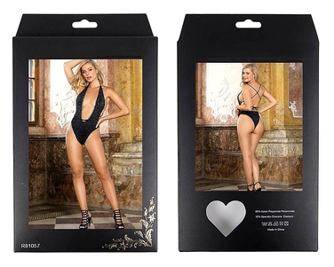 Боди со стразами Star Night с открытой спиной, черное, XS-M