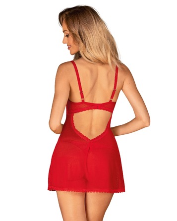 Прозорий бебідол і стрінги Obsessive Chilisa червоний, XS/S