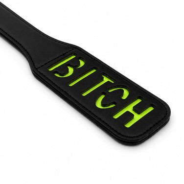 Паддл DS Fetish з люмінісцентним надписом 'Bitch', чорний