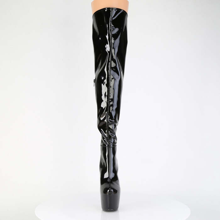 Чоботи Jubilant-3006 на підборах 7 дюймів, прихована застібка 3 дюйми, еластичні черевики до стегна, бічна блискавка, чорний еластичний лак