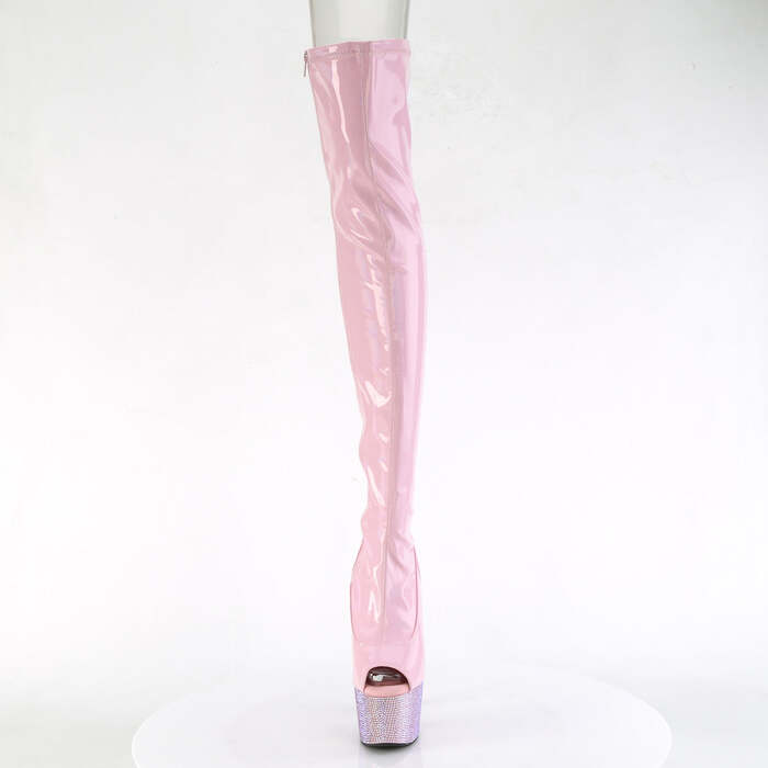 Чоботи Bejeweled-3011-7 на підборах 7 дюймів, чоботи до стегна 2 3/4 дюйма з відкритим носком та застібкою RS, блискавка збоку, світло-рожеві