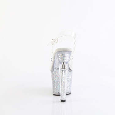 Босоніжки Lovesick-708SG *7 дюймів на підборах, 3 1/4 дюйма з ремінцем на щиколотці PF з переливчастими блискітками, прозорі/сріблясті