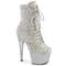Чоботи Pleaser Adore-1020RM *7 дюймів на підборах, 2 3/4 дюйма з сітки та шнурівкою, збоку блискавка, срібляста штучна замша/сріблястий матовий колір