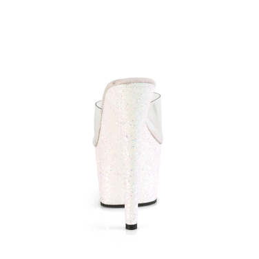 Шльопанці Adore-701LG на підборах 7 дюймів, шльопанці 2 3/4 дюйма з PF, прозорі/білі