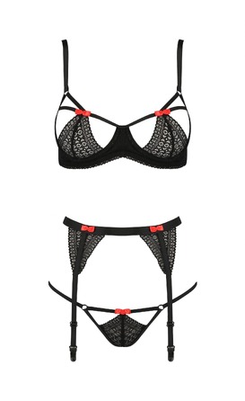 Комплект білизни з поясом для панчіх PERDITA SET black S/M - Passion