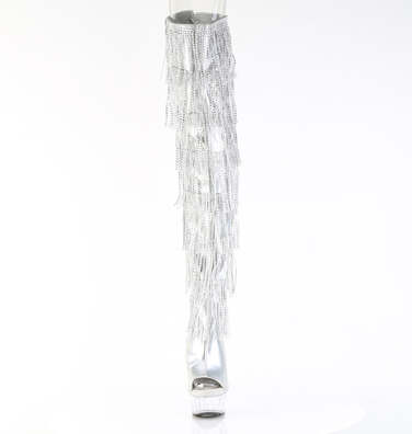 Сапоги Delight-3017HG-RSF, каблук 6 дюймов, высота 3,5 см, 7-слойная бахрома, шнуровка сзади, серебристый голографический металлик/прозрачный