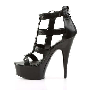 Босоножки Delight-682, каблук 6 дюймов, босоножкии с решеткой PF 1 3/4 дюйма, с металлическими заклепками, черная искусственная кожа/черный