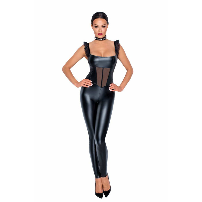 Комбинезон из винила со вставкой из сеточки Noir Handmade F256 черный, M