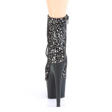 Чоботи Adore-1020SPLAT *7-дюймовий каблук, 2 3/4-дюймові черевики на шнурівці спереду з PF, бічна блискавка, срібляста голограма/чорний