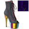 Ботинки Pleaser Adore-1021RC-02 *Каблук 7 дюймов, PF-ботинки с открытым носком, шнуровкой и боковой молнией, чёрная искусственная кожа/разноцветные