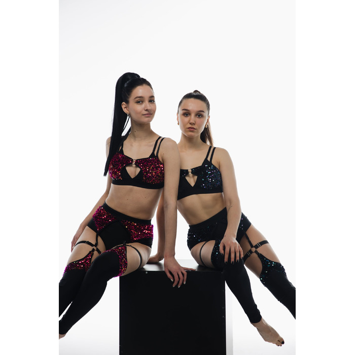 Панчохи Dance Exo Sequin та Підтяжками для Pole Dance, Heels та Сценічних Виступів - чорний