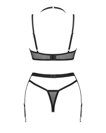 Комплект 3 предмети - ліф, стрінги та пояс для панчох Selinne 3-pcs set, чорний, XS/S