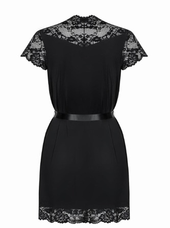 Халат атласный Obsessive 810-PEI-1 с кружевами, черный, S/M