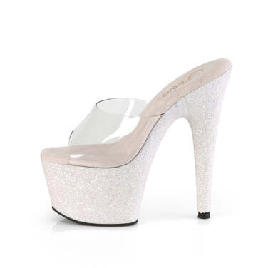 Шльопанці Adore-701HMG на підборах 7 дюймів, шльопанці 2 3/4 дюйма з PF, прозорі/білі