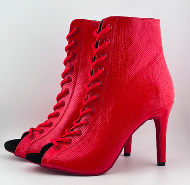 Профессиональные ботильоны для High Heels Premier из натуральной кожи, модель 'Красная змея', с открытым носком и шнуровкой, красный цвет