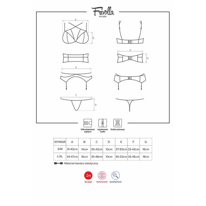 Комплект білизни з безліччю бретелів Obsessive Frivolla, чорний, S/M