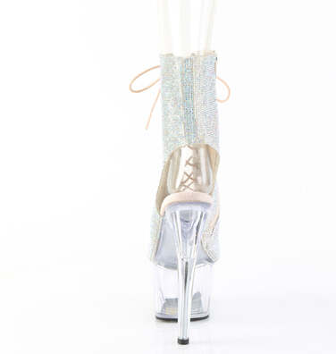 Чоботи Adore-1016C-RS на підборах 7 дюймів, чоботи до щиколотки 2 3/4 дюйма з відкритим носком/підбором, з RS, блискавка збоку, сріблясті стрази AB/прозорі