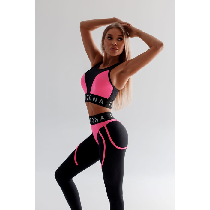 Легінси FZ Black Mesh Leggings with Imitation Shiny Neon-Pink Thongs