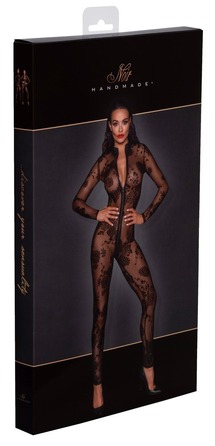 Комбінезон сексуальний напівпрозорий L F237 Noir Handmade, з візерунком та блискавкою