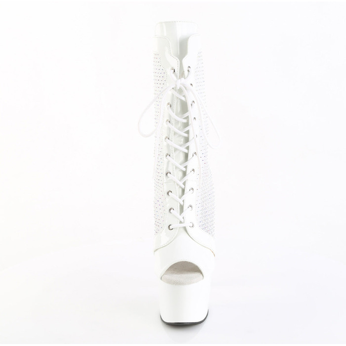 Чоботи Adore-1048RSNT на підборах 7 дюймів, чоботи до щиколотки з відкритим носком 2 3/4 дюйма, з блискавкою збоку, білі, з лакової сітки/білі