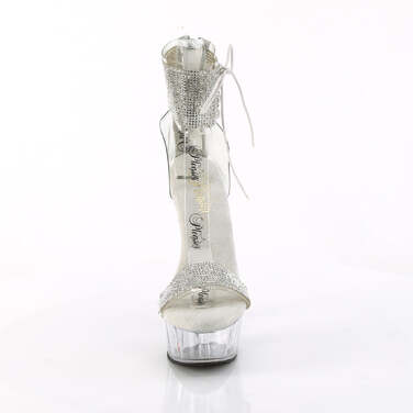 Босоніжки Delight-627RS на підборах 6 дюймів, босоніжки з манжетою на щиколотці 1 3/4 дюйма з RS, блискавка ззаду, сріблясті/прозорі