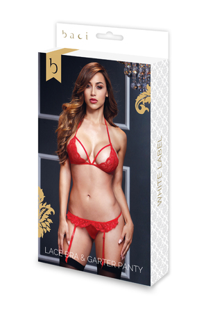 Комплект білизни мереживної BACI Lace Garter Set, червоний, One Size