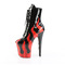 Чоботи Pleaser Flamingo-1020FLM на підборах 8 дюймів, черевики на шнурівці спереду 4 дюйми, блискавка збоку, чорна лакована/червона металева веганська шкіра