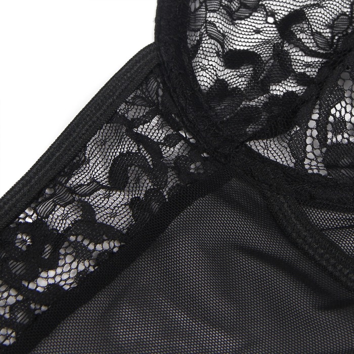 Боди кружевное Star Night с доступом и гартером, черное, XL-XXL
