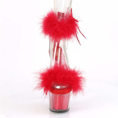 Босоніжки Adore-724F на підборах 7 дюймів, з хутра марабу PF з манжетою на щиколотці 2 3/4 дюйма, з блискавкою ззаду, червоні