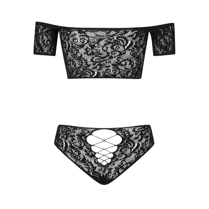 Комплект мереживний топ і трусики Obsessive Inessita set Black XL / XXL