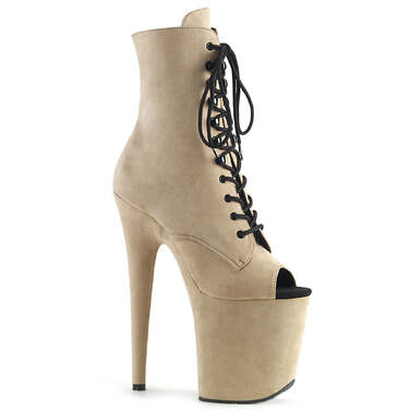 Ботинки Flamingo-1021FS. Каблук 8 дюймов, 4-дюймовый PF-ботинок с открытым носком, шнуровкой и боковой молнией. Бежевый.